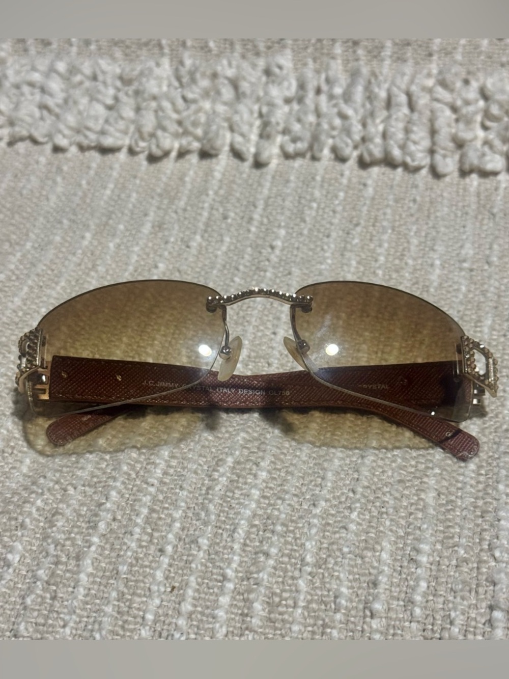 Jimmy Crystal Swarovski Rimless Sunglasses Brown Y2K Designer